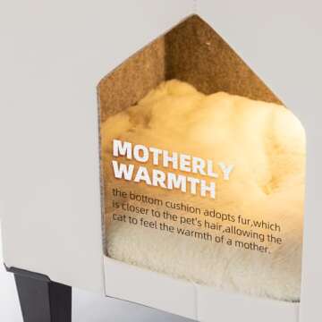 NUROMY Cat House for Indoor Cats Condo,Cat Furniture with Large Area Cat Scratch Pad Cat Hideaway Cave,Leather Cat Bed Side Table & Nightstand for Living Room and Bedroom Decoration,White