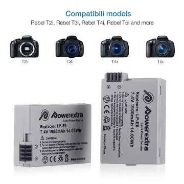 Powerextra LP-E8 Batteries & Charger for Canon EOS Cameras