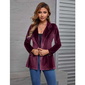 Genhoo Velvet Jacket Women Red Blazer for Work Professional Casual