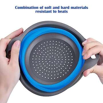 Collapsible Colander, Set of 2 PCS Collapsible Strainer, Space-Saving Kitchen Strainer, Food-Grade Silicone Folding Strainer Colander with Handle (Blue)