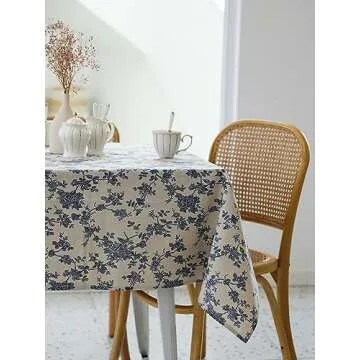 Pastoral Rectangle Tablecloth - 60 x 120 Inch - Linen Fabric Table Cloth - Washable Table Cover with Dust-Proof Wrinkle Resistant for Restaurant, Picnic, Indoor and Outdoor Dining, Floral (Dark Blue)