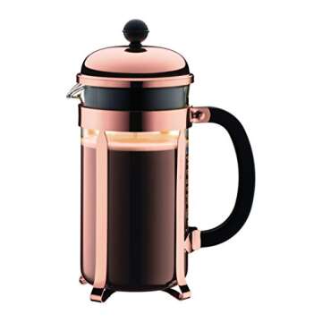 BODUM Chambord 8 Cup French Press Coffee Maker, Copper, 1.0 l, 34 oz, Pavina Glass Set, 2 Pieces