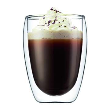 BODUM Chambord 8 Cup French Press Coffee Maker, Copper, 1.0 l, 34 oz, Pavina Glass Set, 2 Pieces