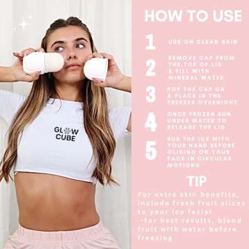 Glow Cube Ice Roller For Face Eyes and Neck To Brighten Skin & Enhance Your Natural Glow/Reusable Facial Tool to Tighten & Tone Skin & De-Puff The Eye Area (White)