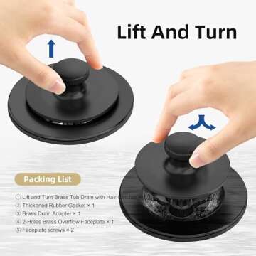 Sogmeter Matte Black Bathtub Drain with Hair Catcher