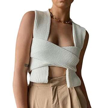 JUMISEE Women's Sexy Wrap Around Strappy Crop Top Knit Multi Wear Sweater Tank Tops Sleeveless Bandage Vest