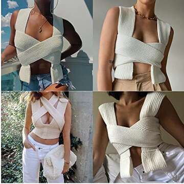 JUMISEE Women's Sexy Wrap Around Strappy Crop Top Knit Multi Wear Sweater Tank Tops Sleeveless Bandage Vest