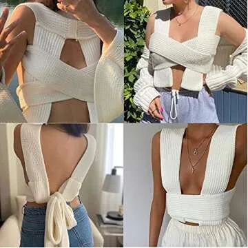JUMISEE Women's Sexy Wrap Around Strappy Crop Top Knit Multi Wear Sweater Tank Tops Sleeveless Bandage Vest