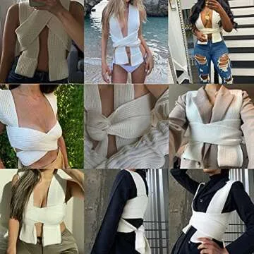 JUMISEE Women's Sexy Wrap Around Strappy Crop Top Knit Multi Wear Sweater Tank Tops Sleeveless Bandage Vest