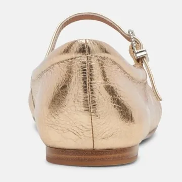 Riekhany Mary Jane Ballet Flats for Women Casual Square Toe Low Heel Slip On Flats Comfortable Ankle Buckle Strap Ballerina Shoes Gold