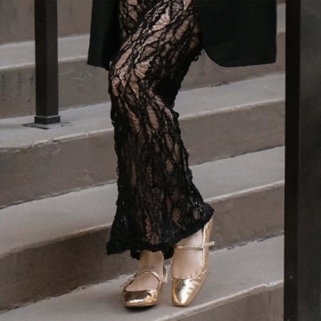 Riekhany Mary Jane Ballet Flats for Women Casual Square Toe Low Heel Slip On Flats Comfortable Ankle Buckle Strap Ballerina Shoes Gold