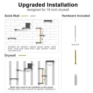 FUKUMARU Cat Wall Shelves, Stable & Safe 4 in 1 Cat Wall Furniture Set, Wooden Cat Climbing Wall with Scratching Post for 16 Inch Drywall - Gray