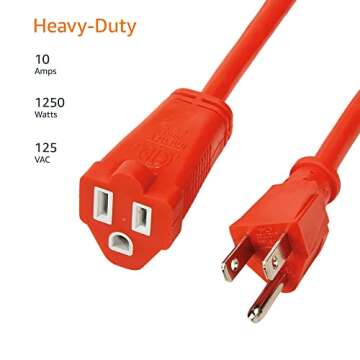 Amazon Basics Heavy Duty 100-Foot 3-Prong Vinyl Indoor/Outdoor Extension Cord - 10 Amps, 1250 Watts,...