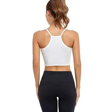 Coinpond Strappy Longline Sports Bras for Women Cute Padded Yoga Bras Workout Crop Bra Tank Top for Gym Fitness Running (White, L)
