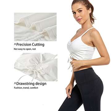 Coinpond Strappy Longline Sports Bras for Women Cute Padded Yoga Bras Workout Crop Bra Tank Top for Gym Fitness Running (White, L)