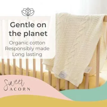 Sweet Acorn Knit Baby Blanket in Elegant Pattern, Organic Cotton Blankets for Crib or Stroller, Receiving Blankets - Salt White