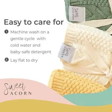 Sweet Acorn Knit Baby Blanket in Elegant Pattern, Organic Cotton Blankets for Crib or Stroller, Receiving Blankets - Salt White