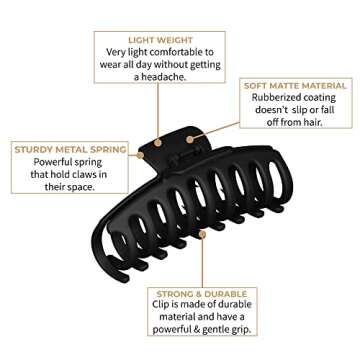 4.3 Inch 6pcs Hair Clips, Hair Clips for Women & Girls, Matte Finish Claw Clips for Thin hair, Large Claw Clips for Thick Hair, Daily Use Jumbo Size Hair Claw Clips, Stronghold Grip Big Hair Clips