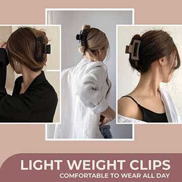 4.3 Inch 6pcs Hair Clips, Hair Clips for Women & Girls, Matte Finish Claw Clips for Thin hair, Large Claw Clips for Thick Hair, Daily Use Jumbo Size Hair Claw Clips, Stronghold Grip Big Hair Clips