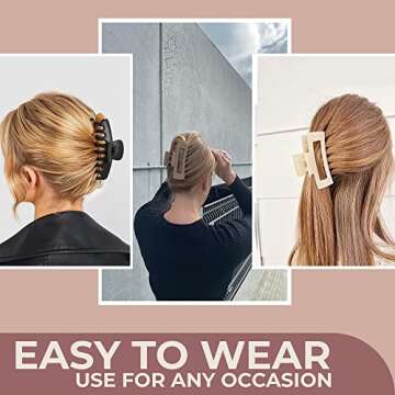 4.3 Inch 6pcs Hair Clips, Hair Clips for Women & Girls, Matte Finish Claw Clips for Thin hair, Large Claw Clips for Thick Hair, Daily Use Jumbo Size Hair Claw Clips, Stronghold Grip Big Hair Clips