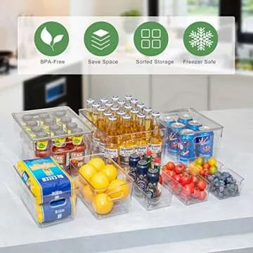 FOOYOO Clear Fridge Storage Bin，9 PCS Plastic refrigerator organizer bins with Lids(6 Different Sizes)，Freezer, Kitchen Cabinet, Bedrooms，Pantry Organization, BPA Free Freezer Organizer Bins，stackable