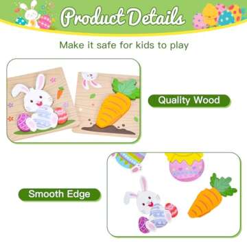 4 Pack Easter Wooden Puzzles for Kids Toddler Easter Basket Stuffers Easter Toys Gifts Party Favor Boys Girls Classroom Exchange Toys