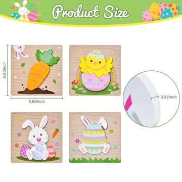 4 Pack Easter Wooden Puzzles for Kids Toddler Easter Basket Stuffers Easter Toys Gifts Party Favor Boys Girls Classroom Exchange Toys