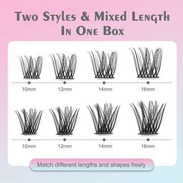 DF touchjoy Lash Clusters 144 Pcs D Curl Wispy Lash Clusters 10-16mm Mixed DIY Eyelash Clusters Soft Volume Individual Lashes Self-application Lash Clusters Natural at Home - Rose 2