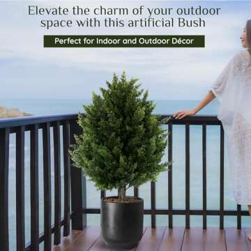 IVYYUUOH 16.5inch Height Artificial Cypress Topiary – Breathe Life & Lushness into Any Space – Lifelike – UV-Resistant Great for Indoors & Outdoor - Easy to Install – Set of 2