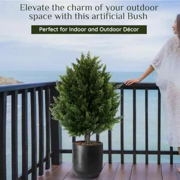 IVYYUUOH 16.5inch Height Artificial Cypress Topiary – Breathe Life & Lushness into Any Space – Lifelike – UV-Resistant Great for Indoors & Outdoor - Easy to Install – Set of 2