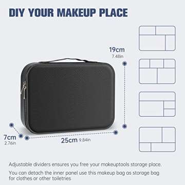 COOSEON Travel Makeup Organizer Bag with Mirror (Small), Portable Storage Train Case with 3pcs Adjustable Dividers for Women Cosmetics, Makeup Brushes, Toiletries, and Accessories