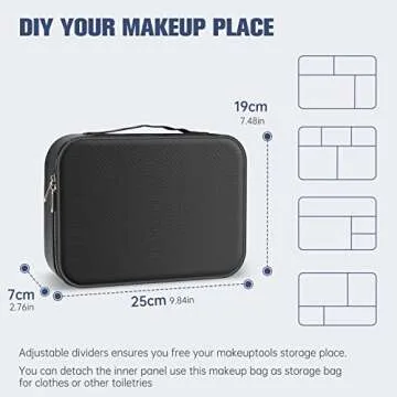 COOSEON Travel Makeup Organizer Bag with Mirror (Small), Portable Storage Train Case with 3pcs Adjustable Dividers for Women Cosmetics, Makeup Brushes, Toiletries, and Accessories