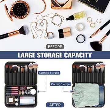 COOSEON Travel Makeup Organizer Bag with Mirror (Small), Portable Storage Train Case with 3pcs Adjustable Dividers for Women Cosmetics, Makeup Brushes, Toiletries, and Accessories