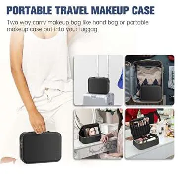 COOSEON Travel Makeup Organizer Bag with Mirror (Small), Portable Storage Train Case with 3pcs Adjustable Dividers for Women Cosmetics, Makeup Brushes, Toiletries, and Accessories