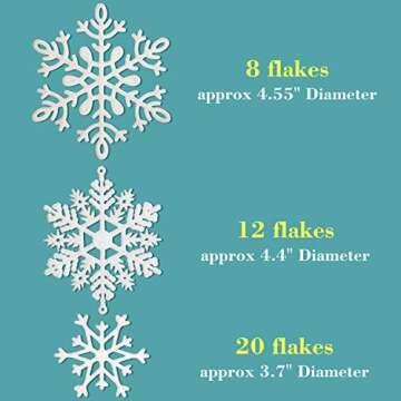 Whaline 40Pcs White Glitter Snowflake Winter Snowflake Ornaments Christmas Hanging Decorations with ...