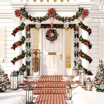 Whaline 40Pcs White Glitter Snowflake Winter Snowflake Ornaments Christmas Hanging Decorations with 197 Inches Silver Rope for Wedding Birthday Home Xmas Tree Window Door Accessories