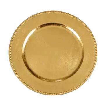 DKK Gold Plastic Beaded Charger Plates - 6pcs 13 Inch Round Wedding Party Decoration Charger Plates (Gold, Silver) (Gold)