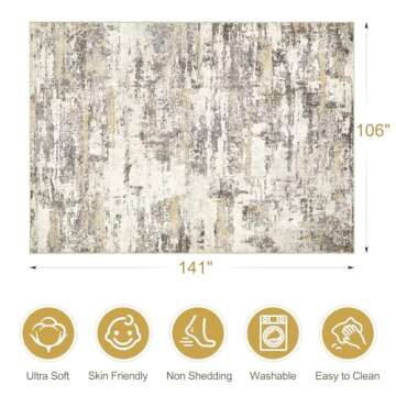 Area Rugs for Living Room: 9x12 Abstract Washable Rug Modern Neutral Large Soft Stain Resistant Non-...