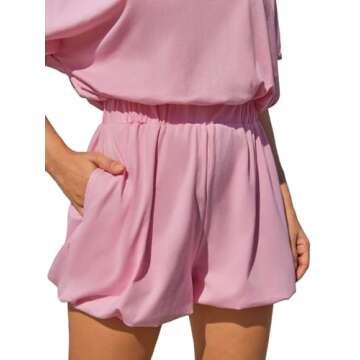 Tongmingyun Womens Summer Short Sleeve Rompers Casual Loose Crew Neck Elastic Waist Short Jumpsuits
