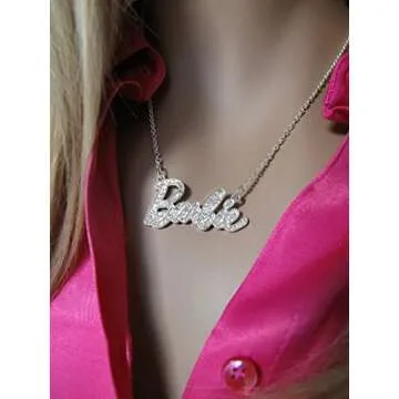 Barbie Crystal Script Logo Necklace in Silver for Fans