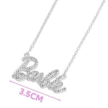 Barbie Crystal Script Logo Necklace (Silver)