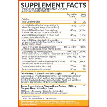 Bio Naturals Vitamin B Complex Liquid Supplement - 100% Natural Energy Boost with Vitamins B1 B2 B3 ...