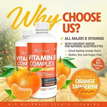 Bio Naturals Vitamin B Complex Liquid Supplement - 100% Natural Energy Boost with Vitamins B1 B2 B3 B5 B6 B12 & Organic Coconut Water for Stress, Mental Focus & Healthy Immune System - 32 fl oz