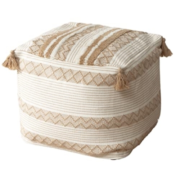 Stylish Blue Page Boho Neutral Decorative Unstuffed Pouf Cover with Tassels