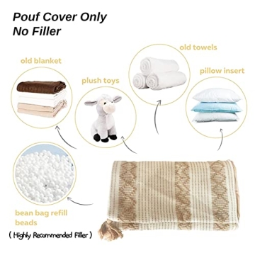 Blue Page Boho Neutral Pouf Cover for Home Decor