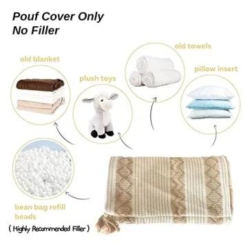 Blue Page Boho Neutral Pouf Cover for Home Decor