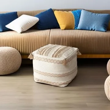 Blue Page Boho Neutral Pouf Cover for Home Decor