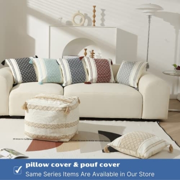 Blue Page Boho Neutral Pouf Cover for Home Decor