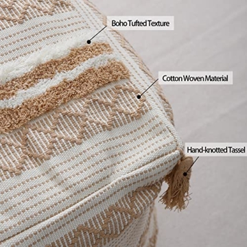 Blue Page Boho Neutral Pouf Cover for Home Decor