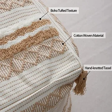 Blue Page Boho Neutral Pouf Cover for Home Decor